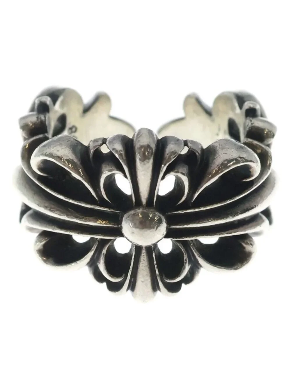 Chrome Hearts Dbl Flrl Double Floral Cross Ring Silver